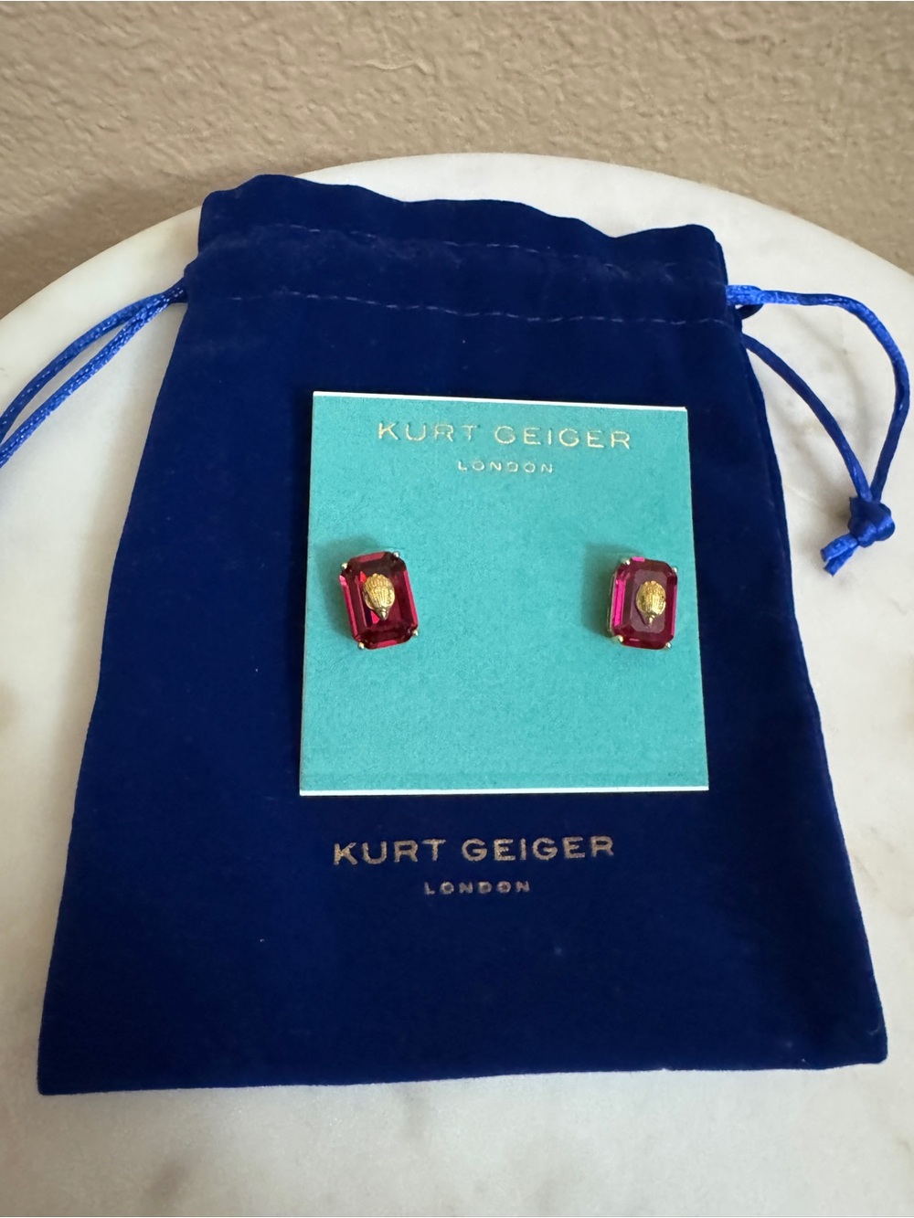 Women Kurt Geiger Pink Emerald Cut Crystal Eagle's Head Stud Earrings